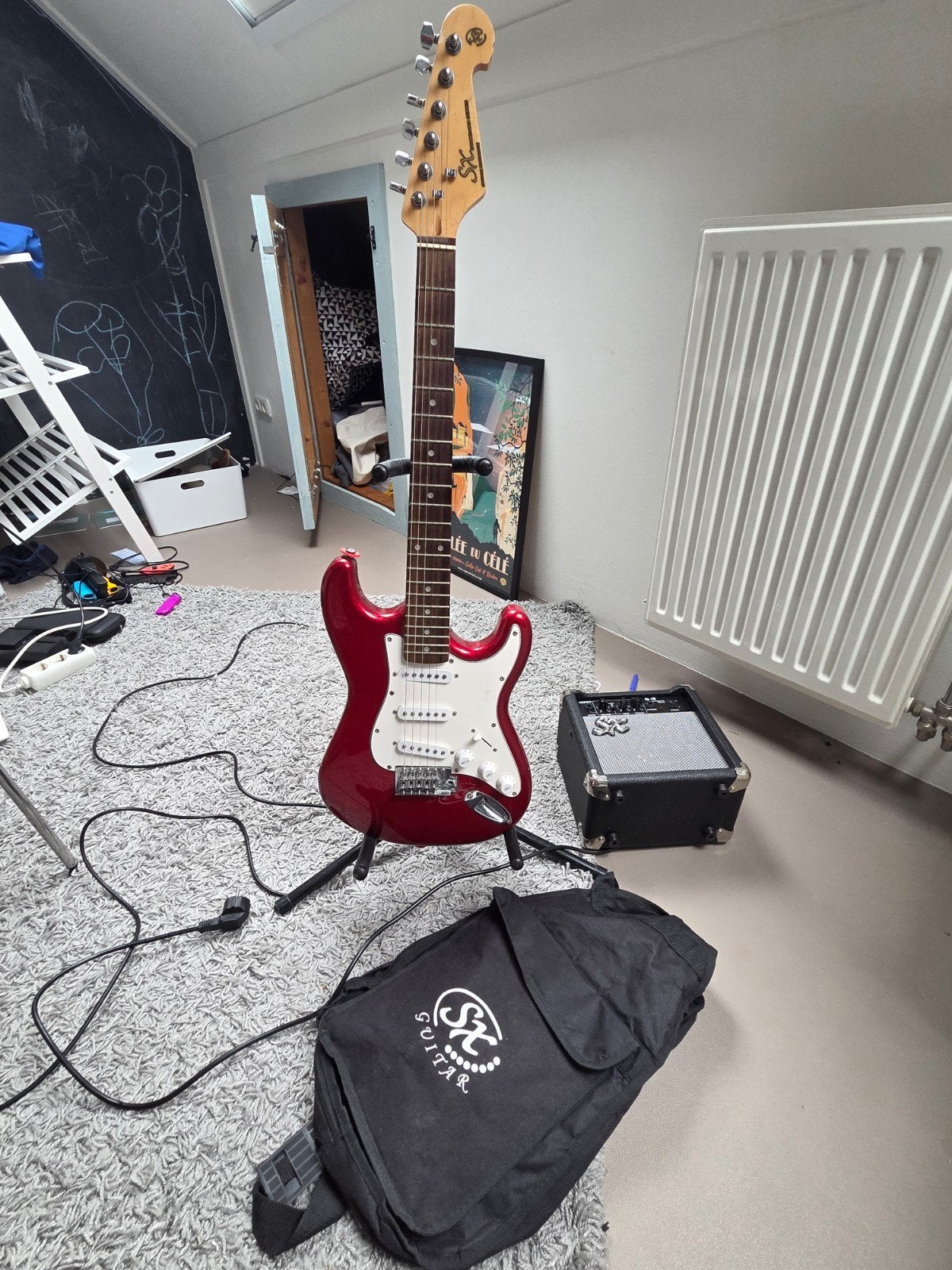 SX Elektrische Gitaar Set voor kind - Rood met Versterker, Gebruikt, Met versterker, Solid body, Ophalen