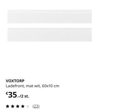 2 x ikea voxtorp ladefronten mat wit 60 x 10, Ophalen, Wit, Nieuw, 50 tot 100 cm