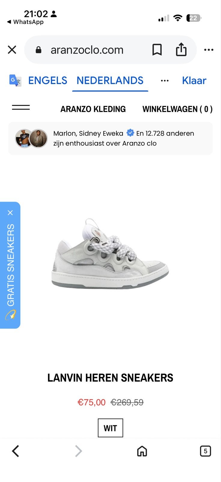 Nieuwe Lanvin Heren Sneakers Maat 38, Kleding | Heren, Schoenen, Ophalen of Verzenden, Nieuw, Wit, Sneakers of Gympen
