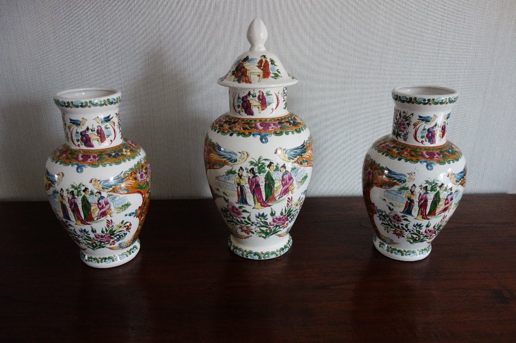 Japans 3 vazenstel porselein, Huis en Inrichting, Woonaccessoires | Vazen, Ophalen of Verzenden, Nieuw, Met deksel
