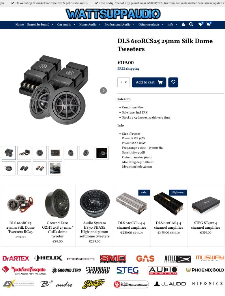 DLS 610RCS25 25mm Silk Dome Tweeters, Info@optimount.nl, Nieuw, Ophalen of Verzenden, Anholtseweg 48A 7091 HB DINXPERLO