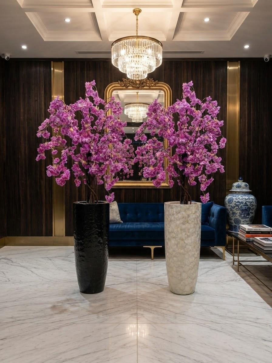 Schelpenvazen met planten /bloesem, Ophalen of Verzenden, Zo goed als nieuw