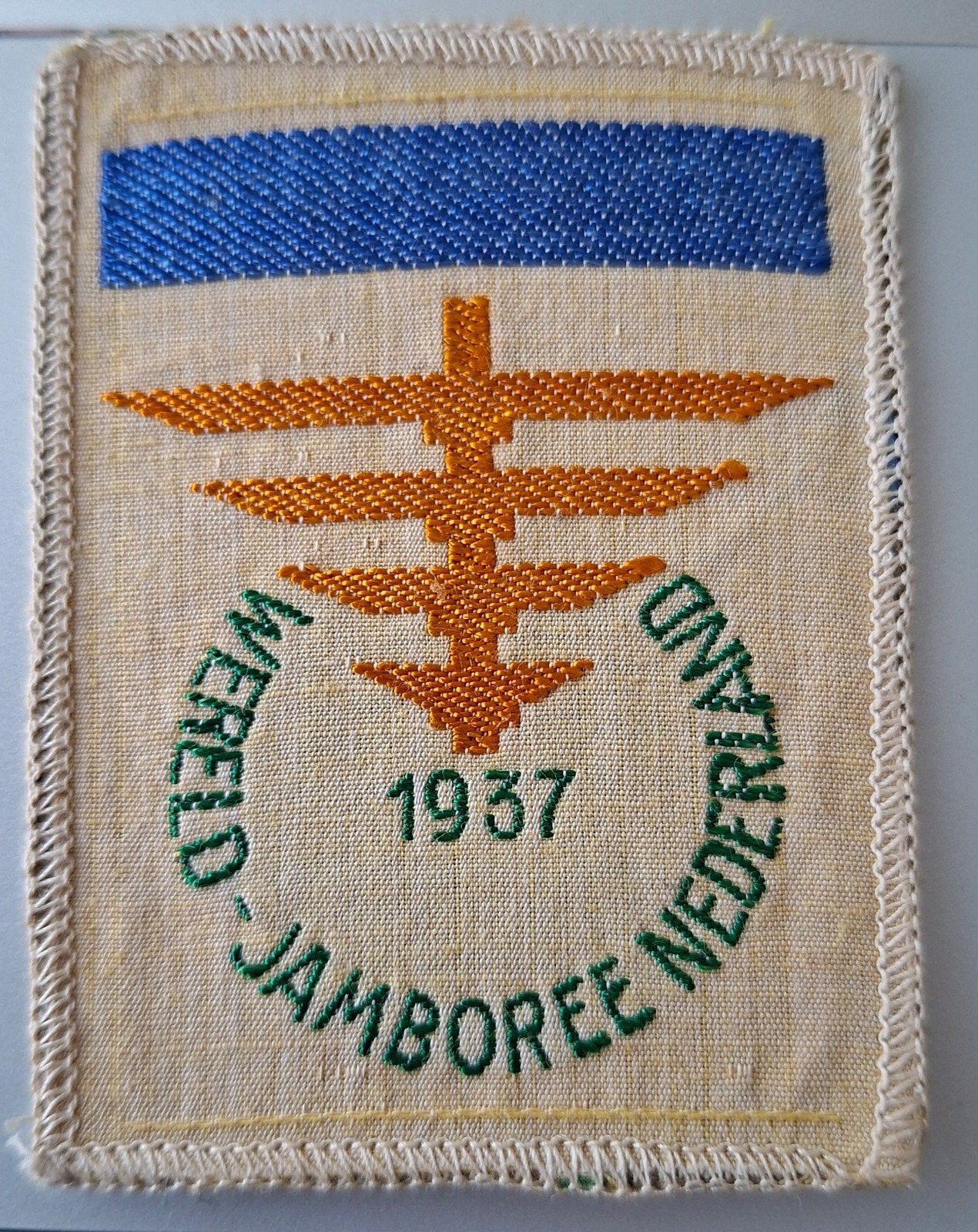 Wereld Jamboree 1937 licht blauwe balk, Ophalen, Zo goed als nieuw, Embleem, Speld of Insigne