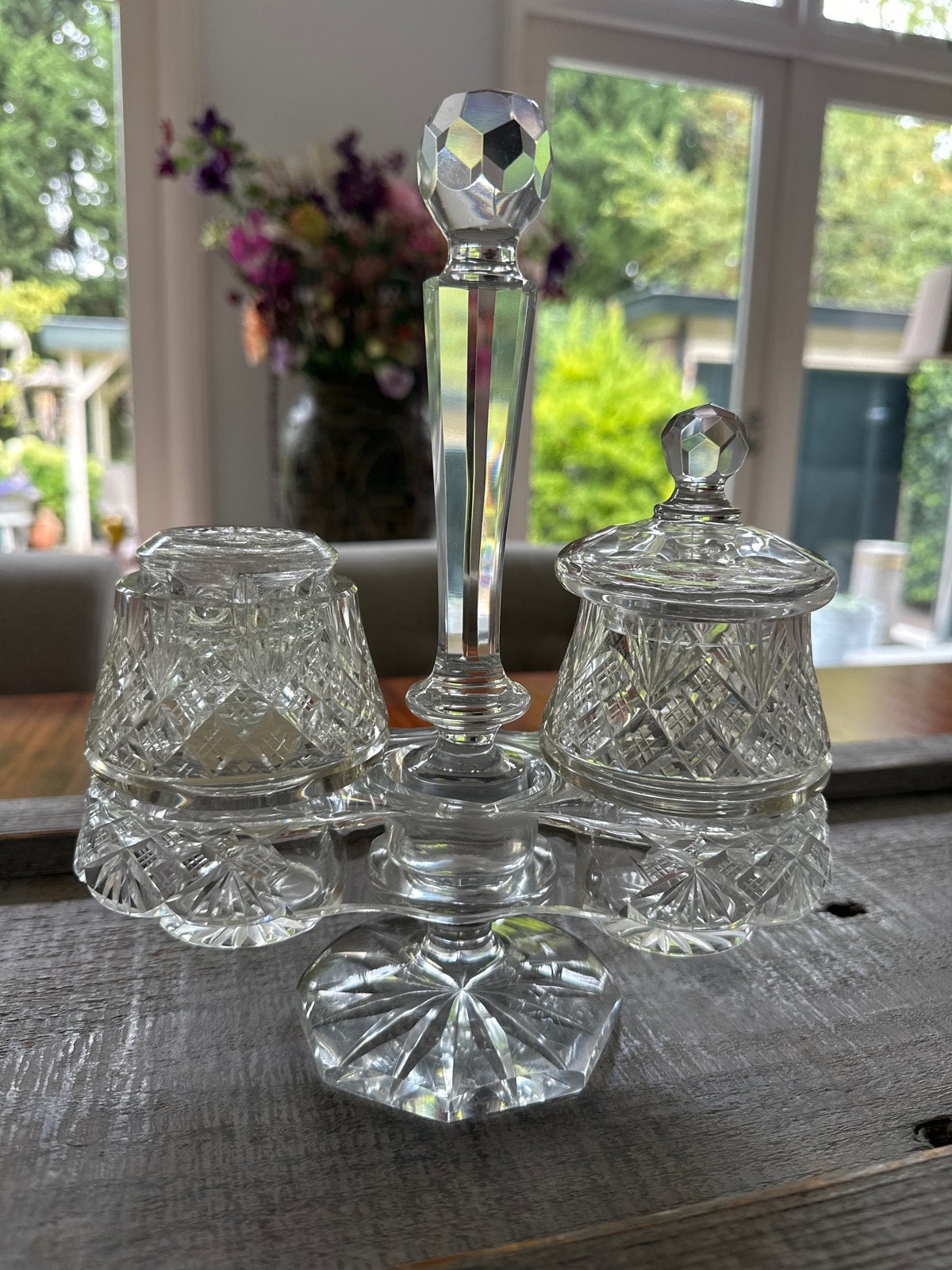 Vintage kristallen zuurstel / olie azijn stel, Ophalen