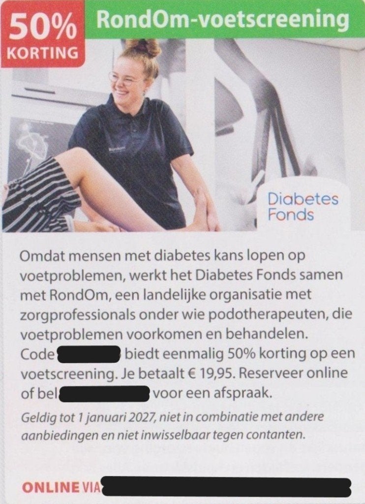 RondOm-voetscreening 50% korting Postcodeloterij voordeelbon, Eén persoon, Kortingsbon