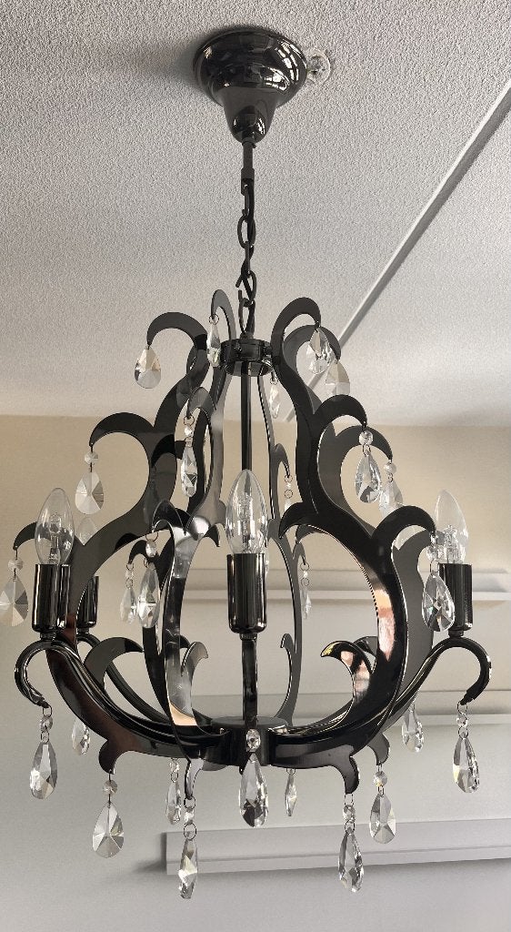 Hanglamp metaal zwart met kristallen, Ophalen, Gebruikt, Glas