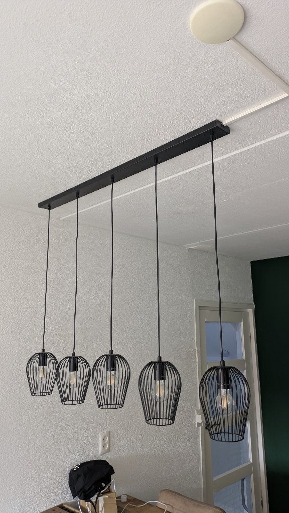 Hanglamp set van 5 lampen, Ophalen, Gebruikt, Metaal, Modern