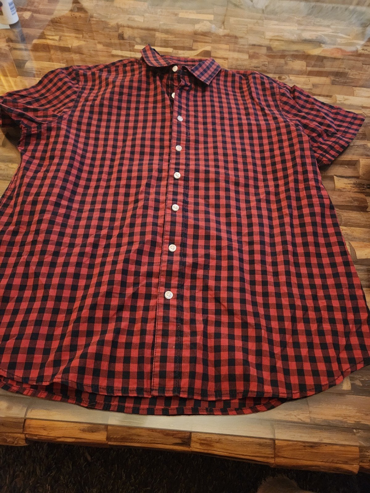 Angelo Litrico Geruit Overhemd Rood Zwart XL, Angelo Litrico, Ophalen of Verzenden, Zo goed als nieuw, Halswijdte 43/44 (XL)
