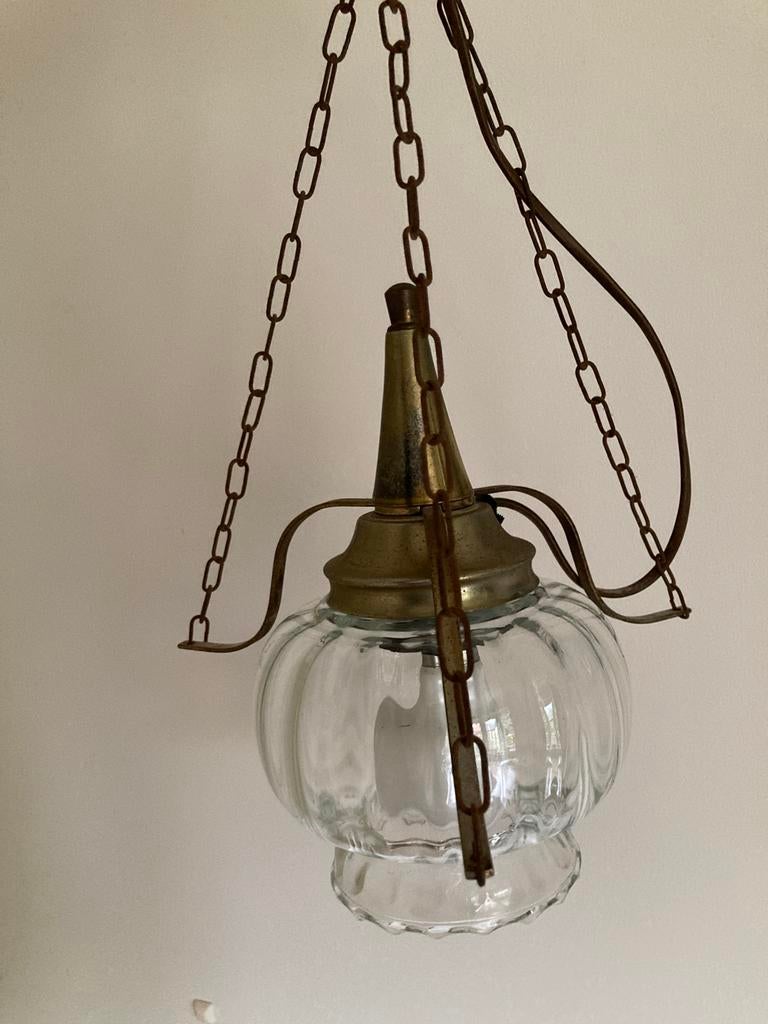Vintage Engelse hanglampen - set van 2, Verzenden, Gebruikt, Glas