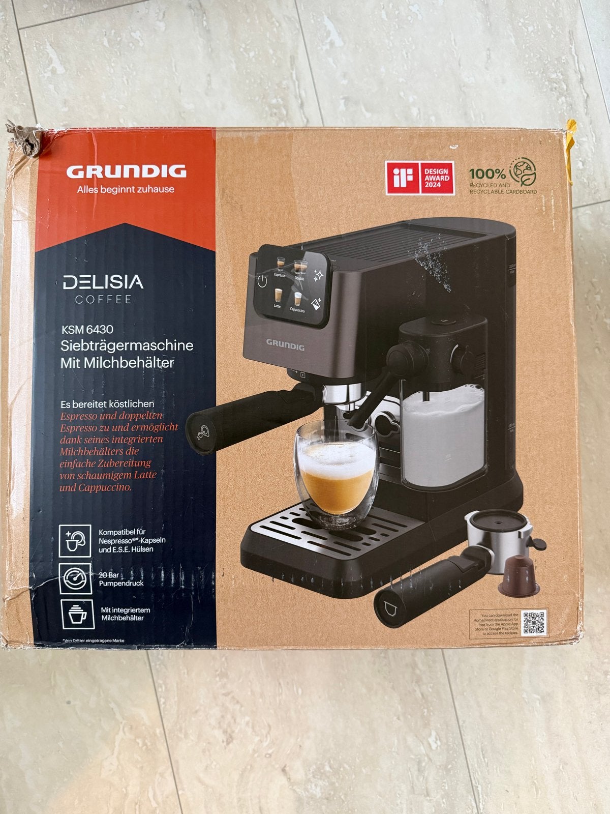 Grundig Delisia Coffee KSM 6430 Espressomachine, Afneembaar waterreservoir, Koffiemachine, Ophalen of Verzenden, Zo goed als nieuw