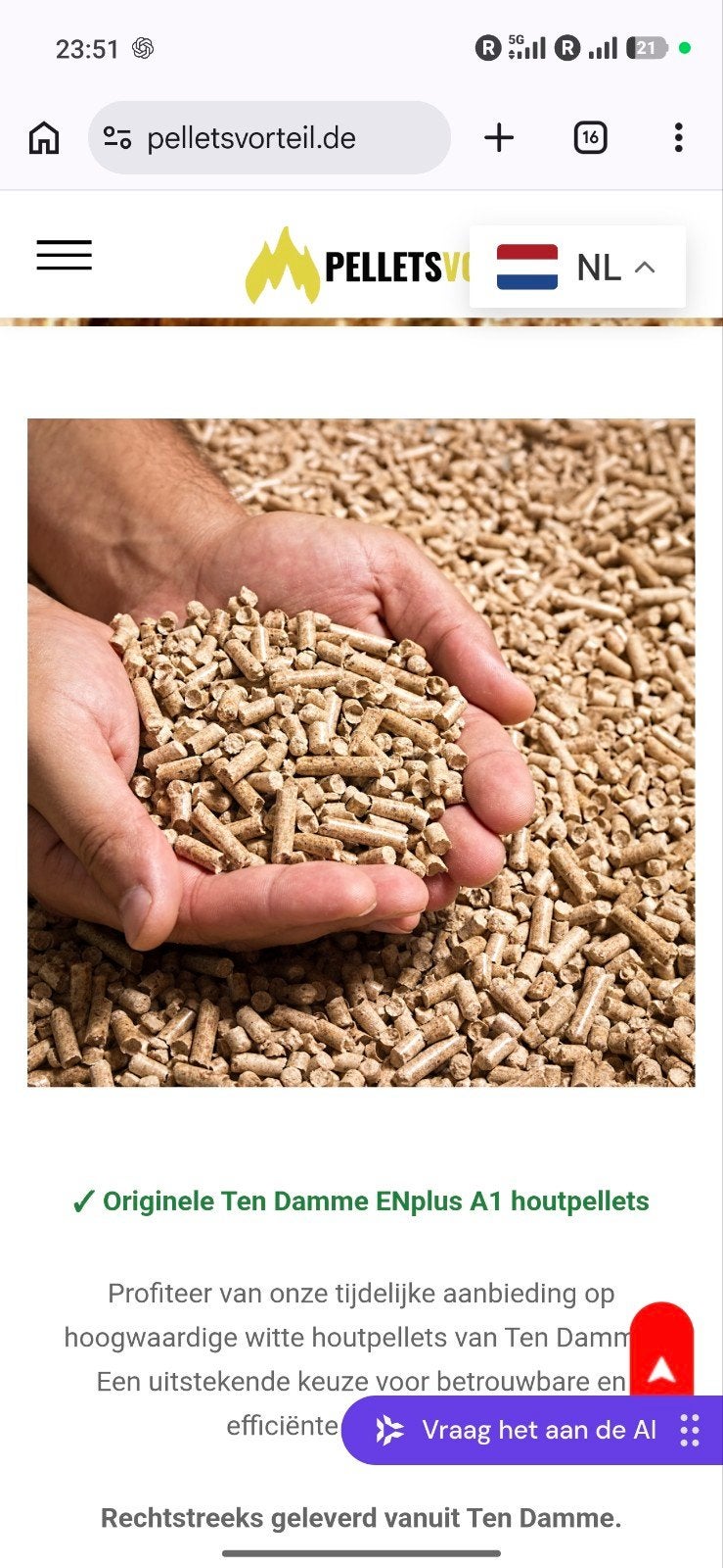 Ten Damme Pellets - Afhalen in Klazienaveen, Tuin en Terras, 3 tot 6 m³, Ophalen of Verzenden, Overige houtsoorten, Blokken