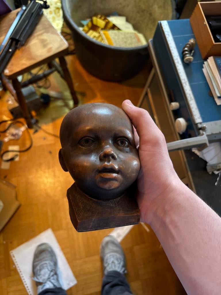 Antiek kinderhoofd beeldje, Antiek en Kunst, Kunst | Beelden en Houtsnijwerken, Ophalen of Verzenden