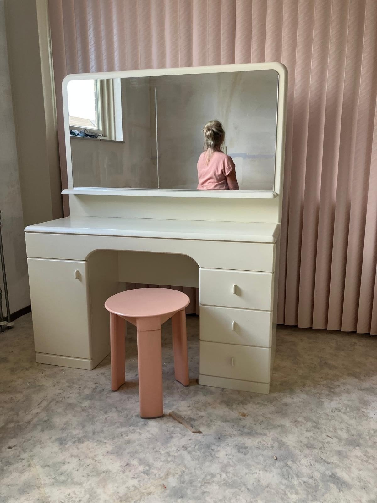 Vintage Design Kaptafel met Spiegel, Ophalen, Gebruikt, 100 tot 150 cm, 100 tot 150 cm