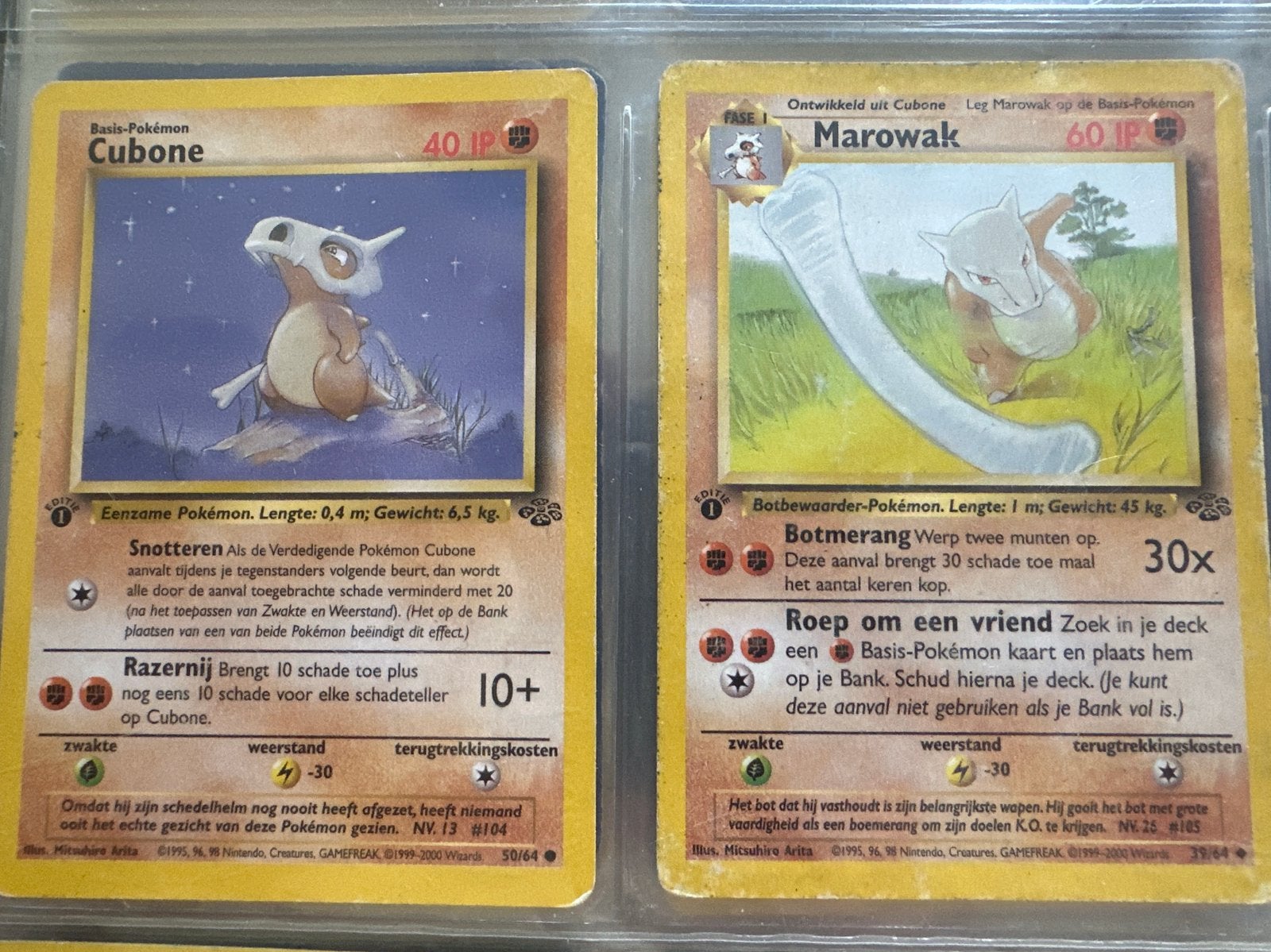 Pokémon Kaarten Cubone en Marowak - Eerste Editie, Ophalen, Gebruikt