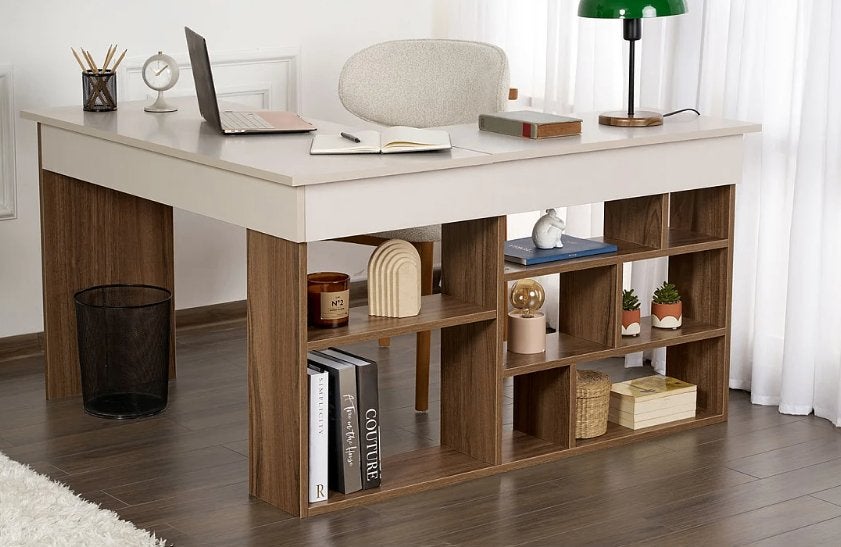 Modern (kinder) bureau met handige opbergvakken – wit/bruin, Ophalen, Gebruikt, Hoekbureau