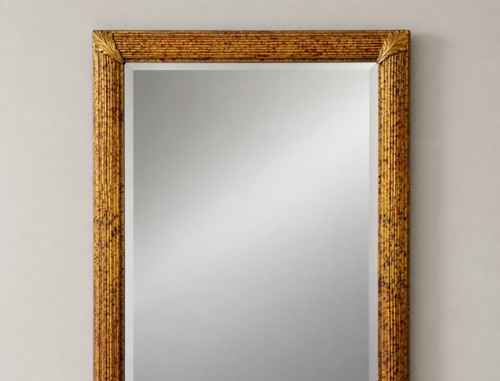 Grote Vintage Spiegel met Gedecoreerde Hoeken en Facet Glas, Ophalen, Zo goed als nieuw, Minder dan 100 cm, Rechthoekig