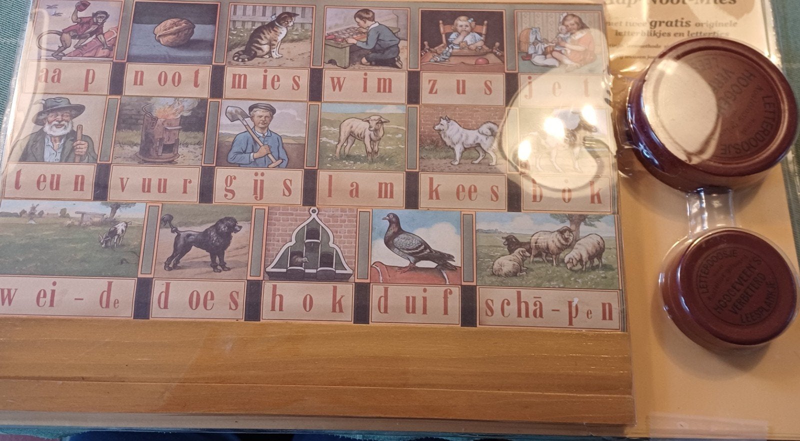 Houten Leesplankje Aap-Noot-Mies met Lettertjes - Nieuwstaat, Ophalen of Verzenden, Zo goed als nieuw, Taal en Lezen