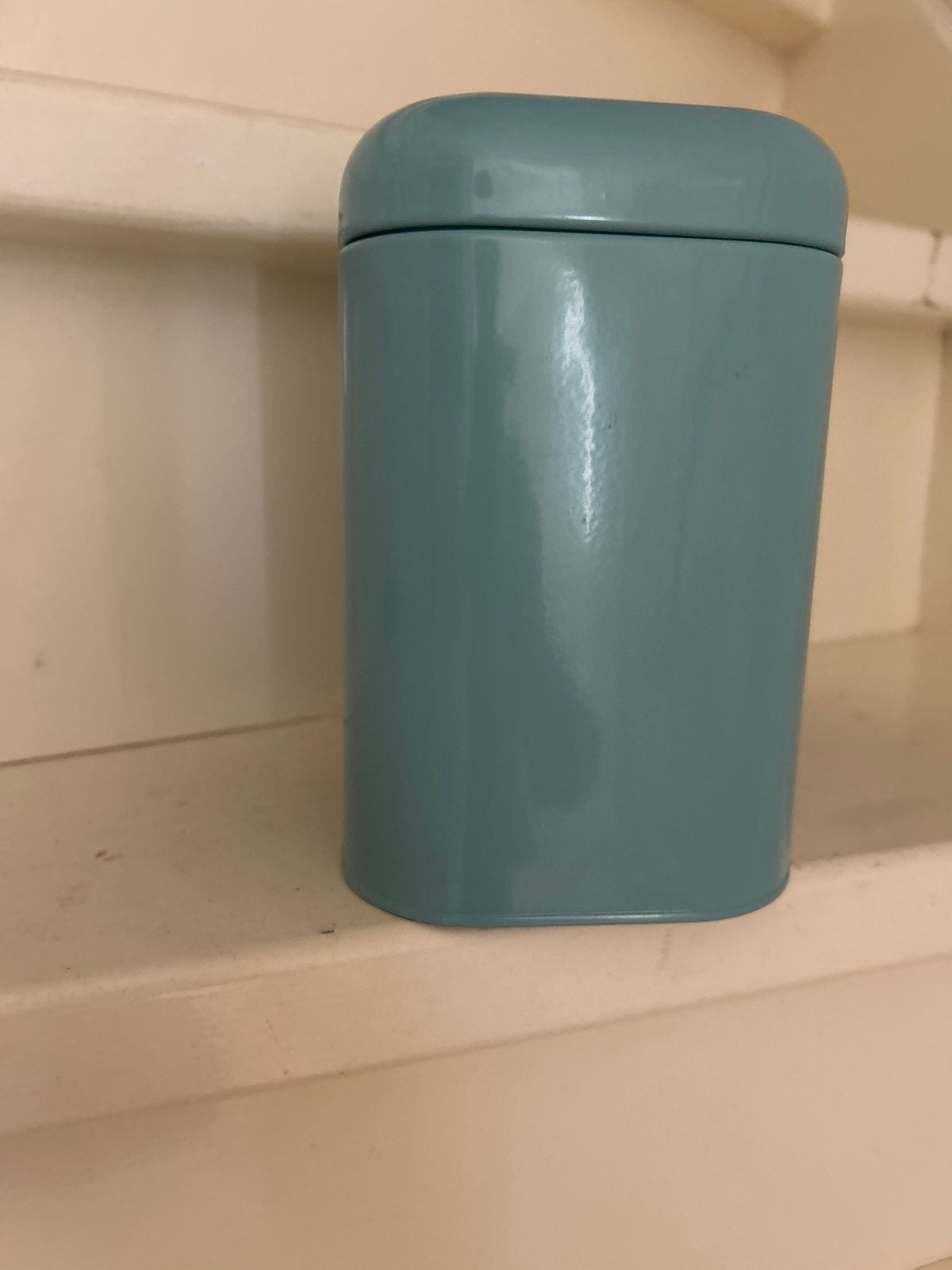 Blauwgroen metalen blik met deksel, Huis en Inrichting, Ophalen, Minder dan 50 cm, Gebruikt, Metaal