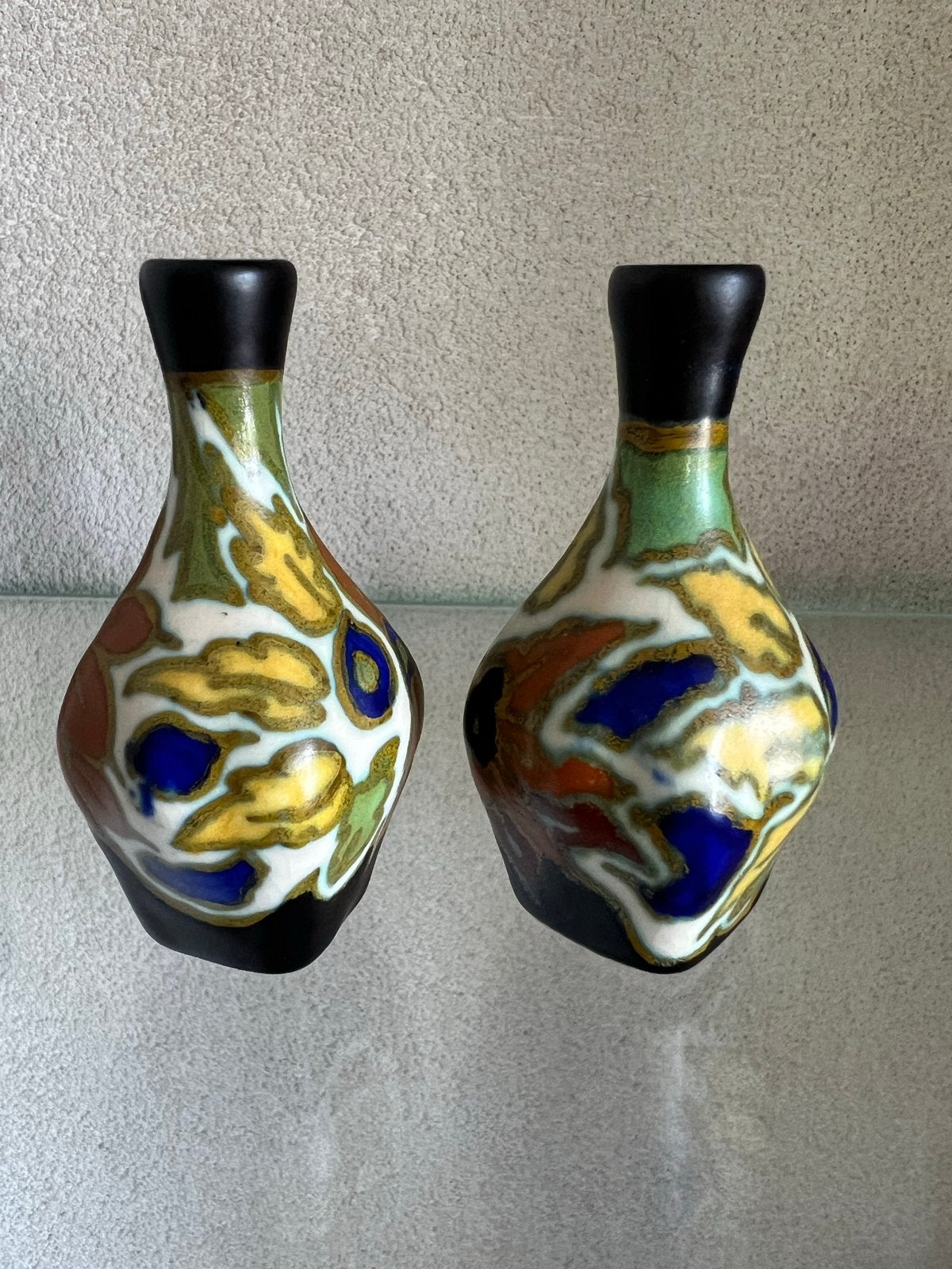 Prachtige Art Deco vaasjes , genummerd , ivora gouds plateel, Antiek en Kunst, Ophalen of Verzenden