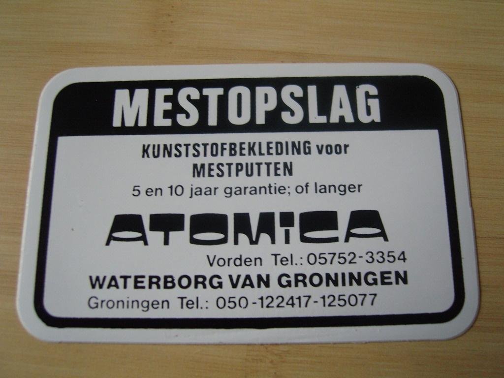 sticker vorden ATOMICA groningen WATERBORG mestopslag, Ophalen, Zo goed als nieuw