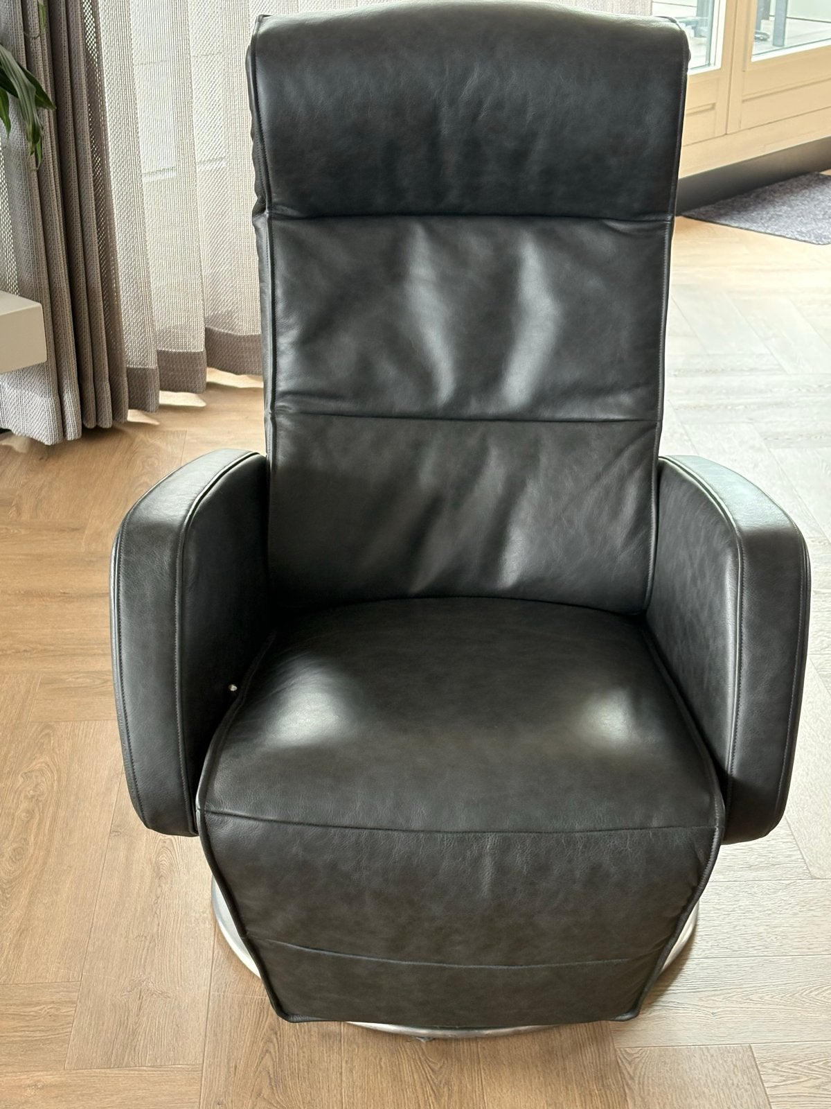 Luxe antraciet kleurige Leren Relaxfauteuil met Draaivoet, Ophalen, Gebruikt, Zwart, Leer