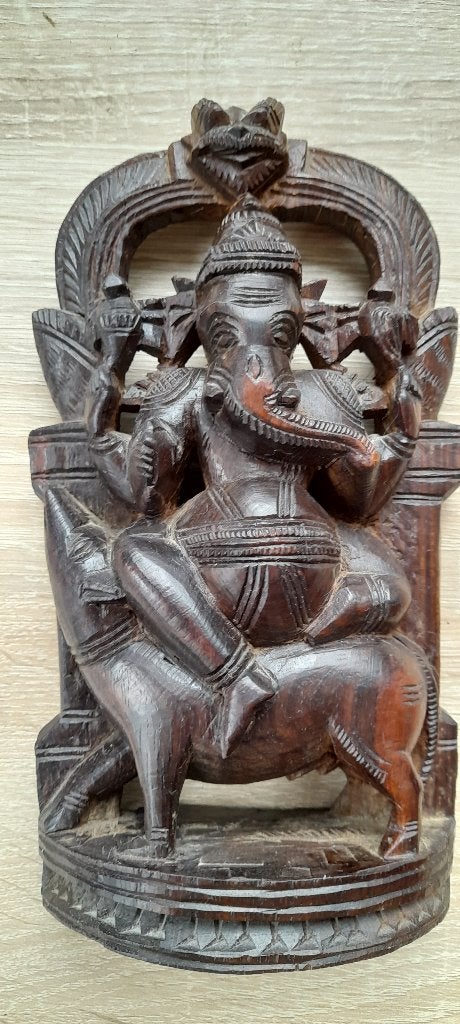 Handgesneden Ganesha Beeldje – Coromandelhout – Hindoe Kunst, Antiek en Kunst, Houtsnijwerk, Minder dan 20 cm, Verzenden, Handgemaakt