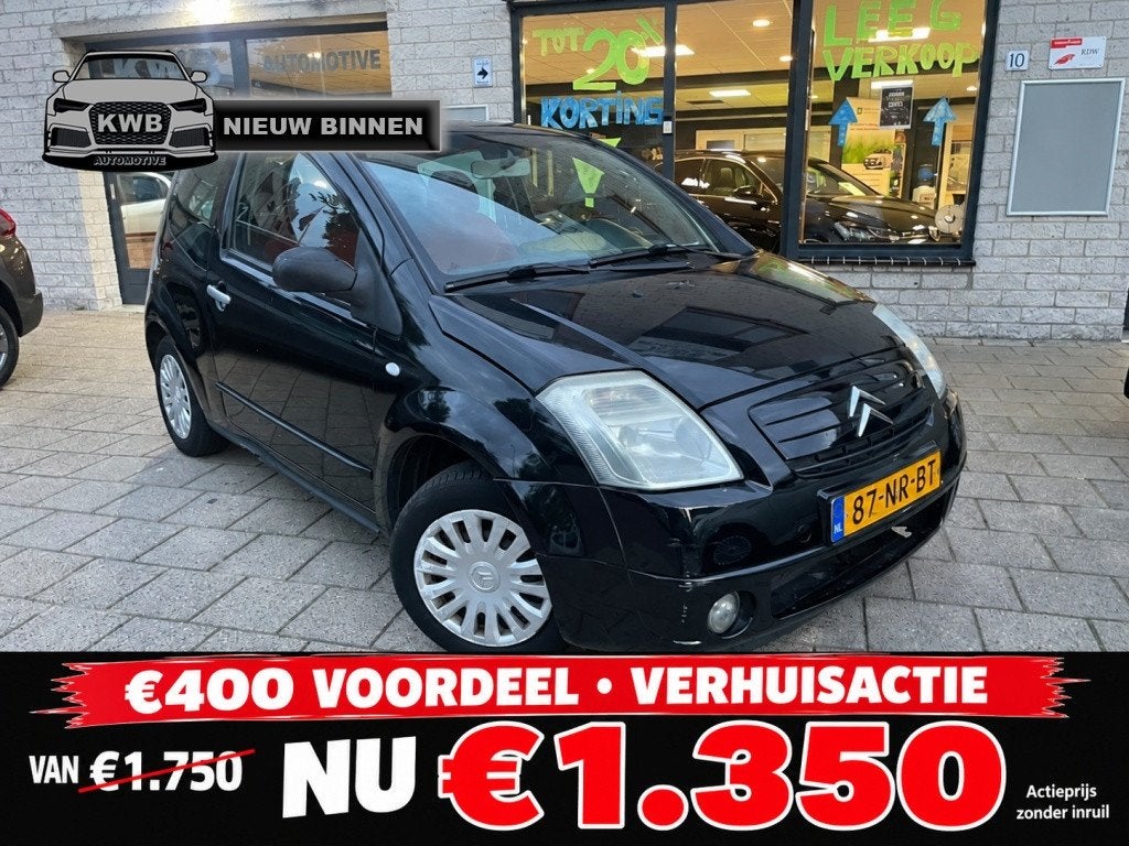 Citroën C2 1.4i Ligne Ambiance Airco Nieuwe apk (bj 2004), Auto's, 450 kg, 4 cilinders, 4 stoelen, Zwart