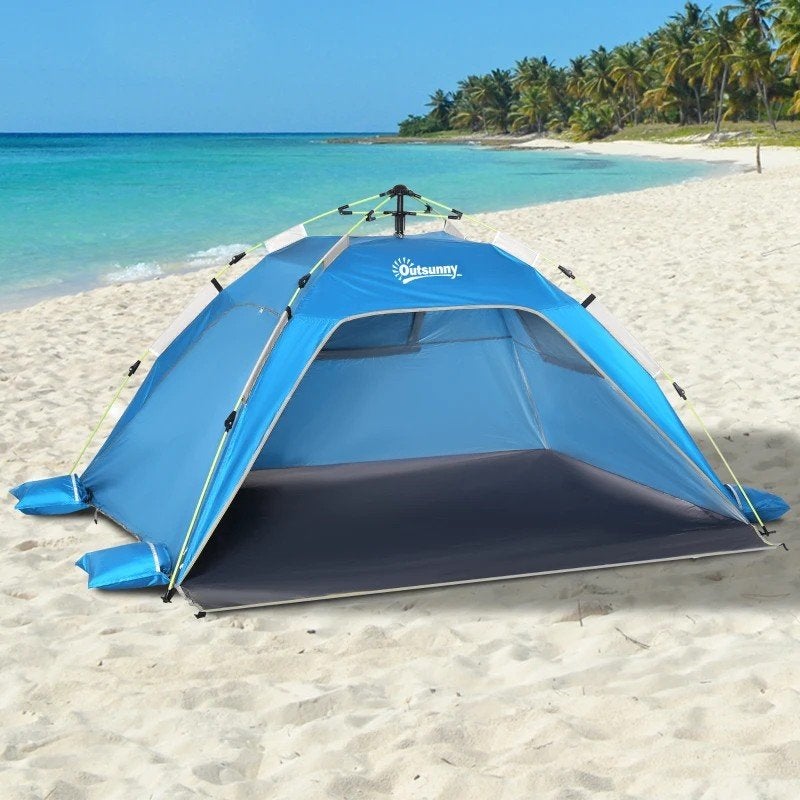Pop-up Strandtent Blauw met Fiberglas Frame en Mesh-Ramen, Ophalen of Verzenden, A, A, A