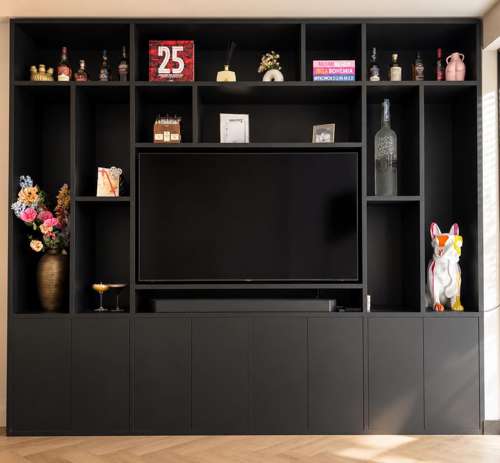Stijlvolle maatwerk kast met TV-nis van Opmaatzagen, Huis en Inrichting, Ophalen, 200 cm of meer, Zo goed als nieuw, 200 cm of meer