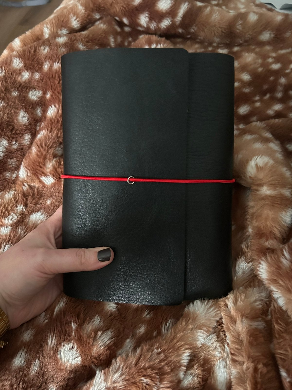 Echt leer a5 trifold journal cover zwart-rood, Ophalen of Verzenden, Zo goed als nieuw