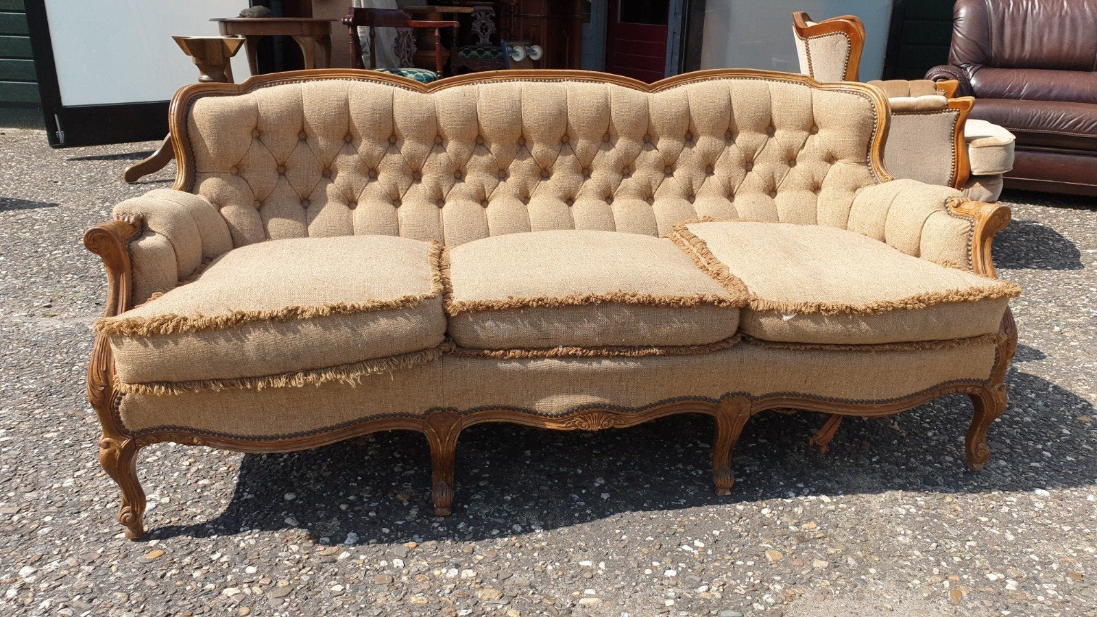 Chesterfield bank met jute bekleding, Ophalen
