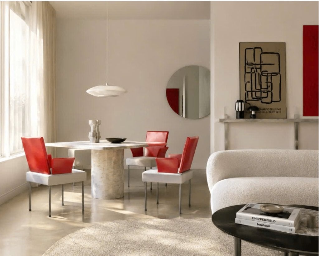 6x Montis Calvi stoelen Gijs Papavoine, Ophalen, Zo goed als nieuw, Rood, Leer