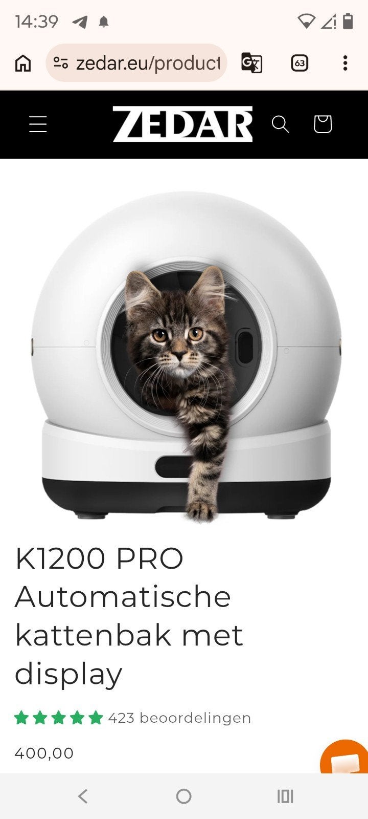 Zedar automatische kattenbak, Dieren en Toebehoren, Kattenbakken, Ophalen, Zelfreinigend, Nieuw, Gesloten