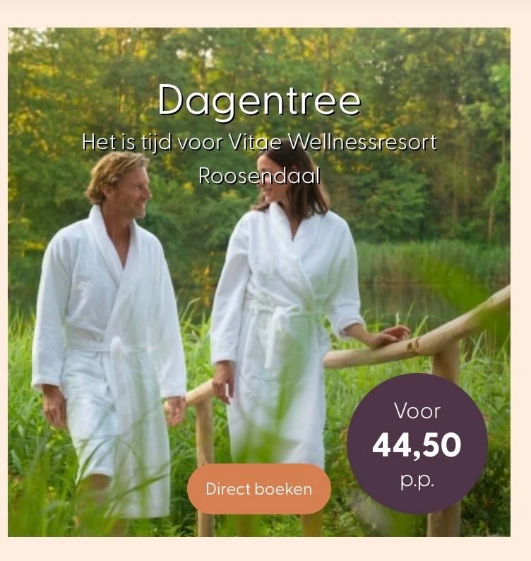 2 kaarten Vitae Wellnessresort Roosendaal., Tickets en Kaartjes, Recreatie | Overige, Eén persoon, Ticket of Toegangskaart