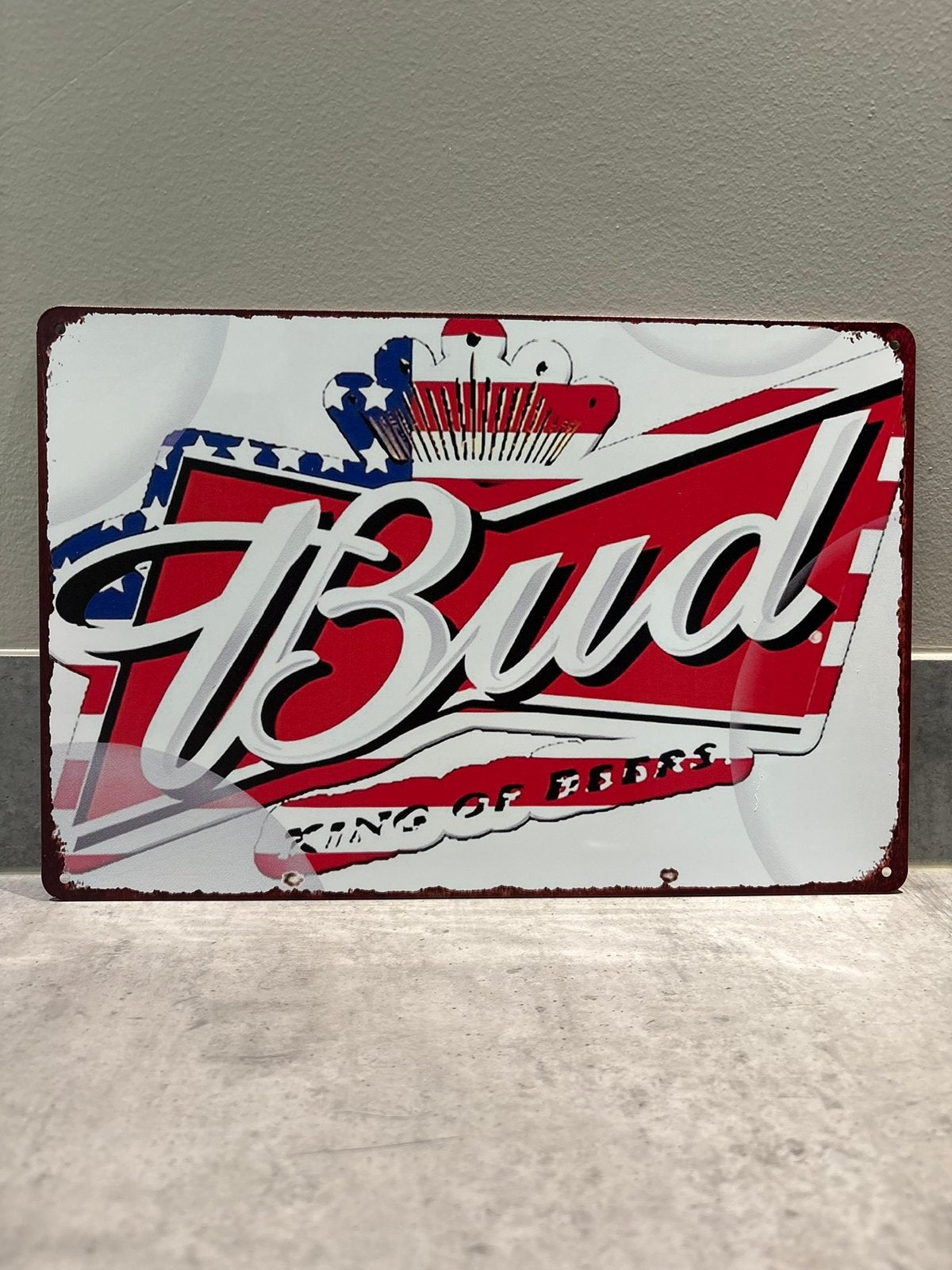 Mancave Bar Café Wanddecoratie metalen bordje merk Bud bier, Ophalen of Verzenden, Zo goed als nieuw, Reclamebord, Plaat of Schild