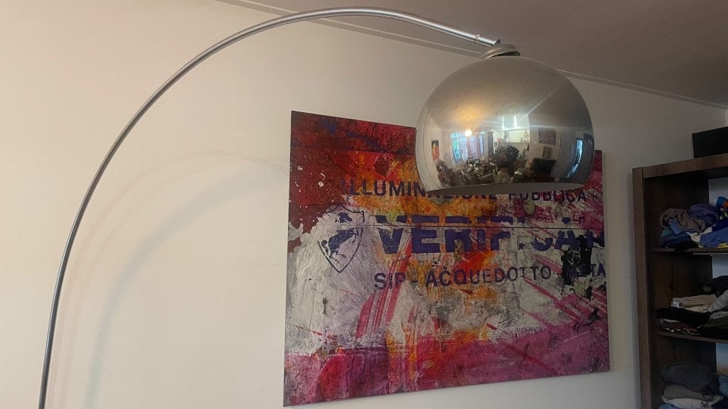 Mid centry booglamp - marmeren voet (vlos arco lamp), Ophalen, Vintage, Inclusief lichtbron, Steen/keramiek