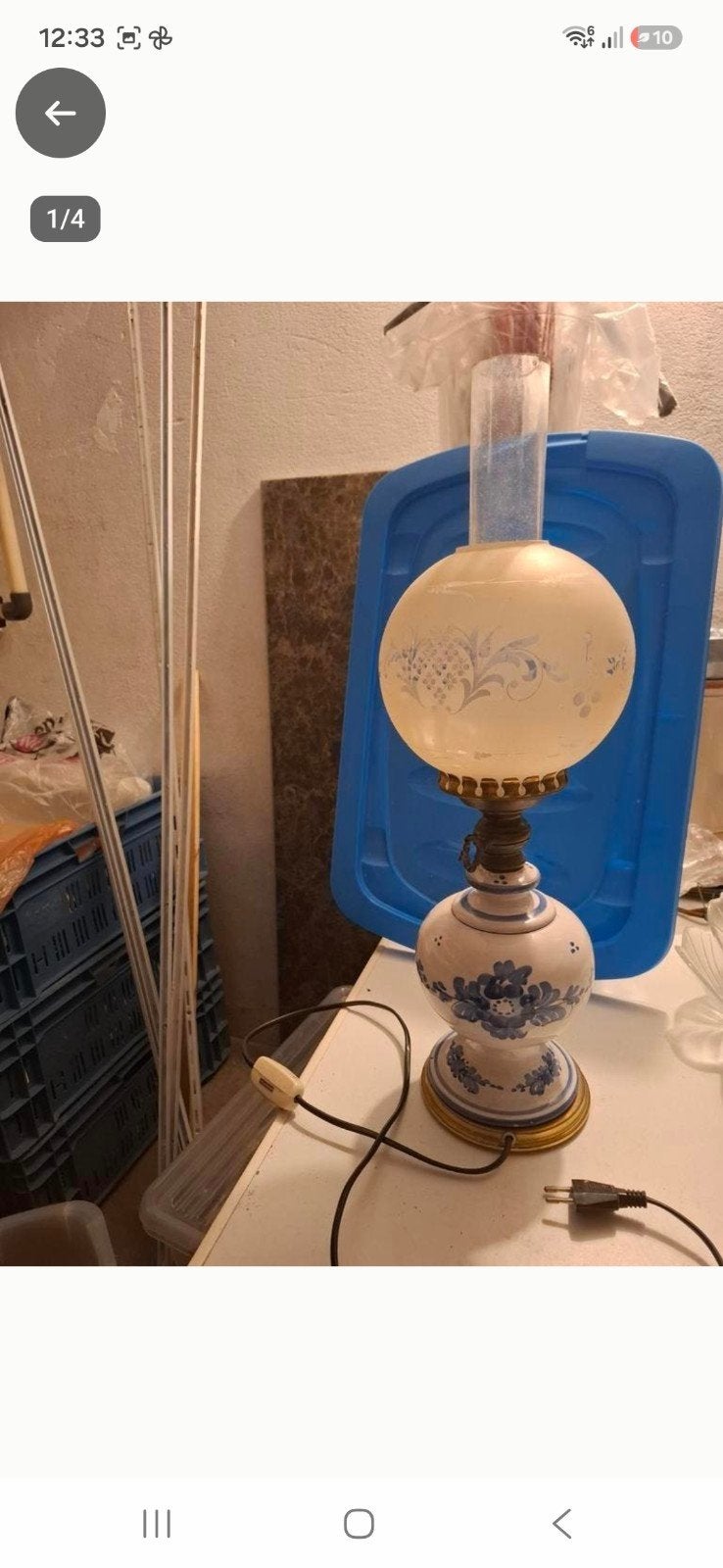 Vintage Tafellamp met Melkglas Kap en Delfts Blauw Voet, Antiek en Kunst, Ophalen