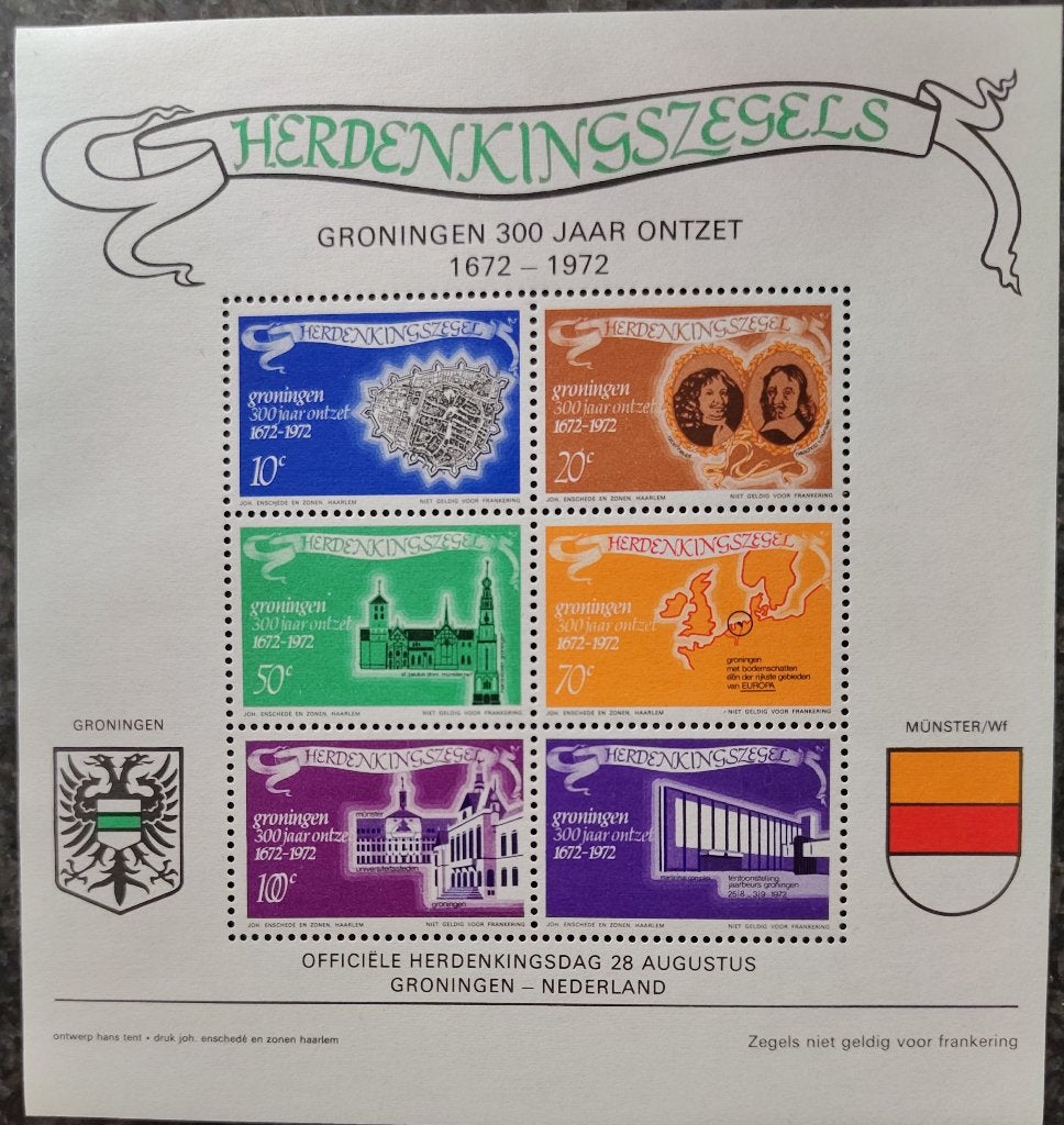 2 sets herdenkingszegels Gronings 300-jarig ontzet 1972, Postzegels en Munten, Postzegels | Nederland, Ophalen of Verzenden, Na 1940