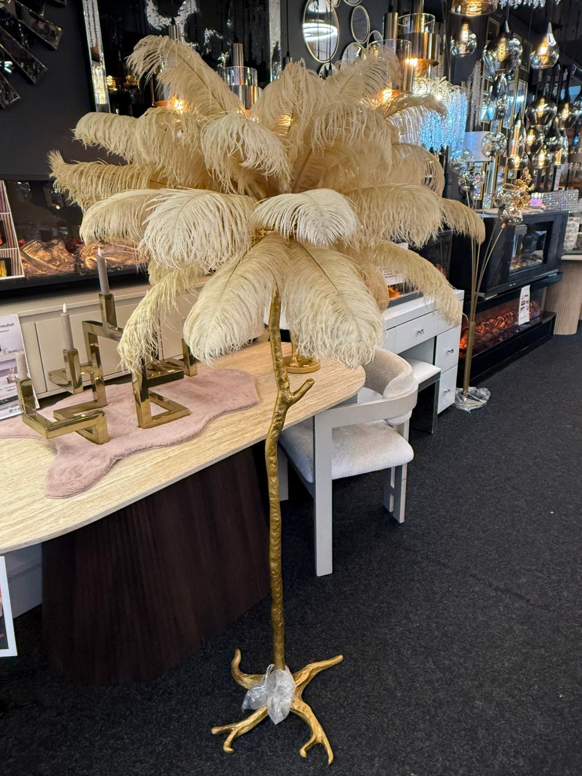 Luxe Vloerlamp of Tafellamp taupe zwart en wit nieuw, Overige materialen, E14 (klein), Nieuw, Ophalen of Verzenden