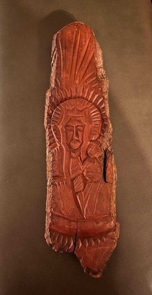 Handgesneden religieus houten reliëf, Maria met kind, Antiek en Kunst, Antiek | Religie, Ophalen of Verzenden