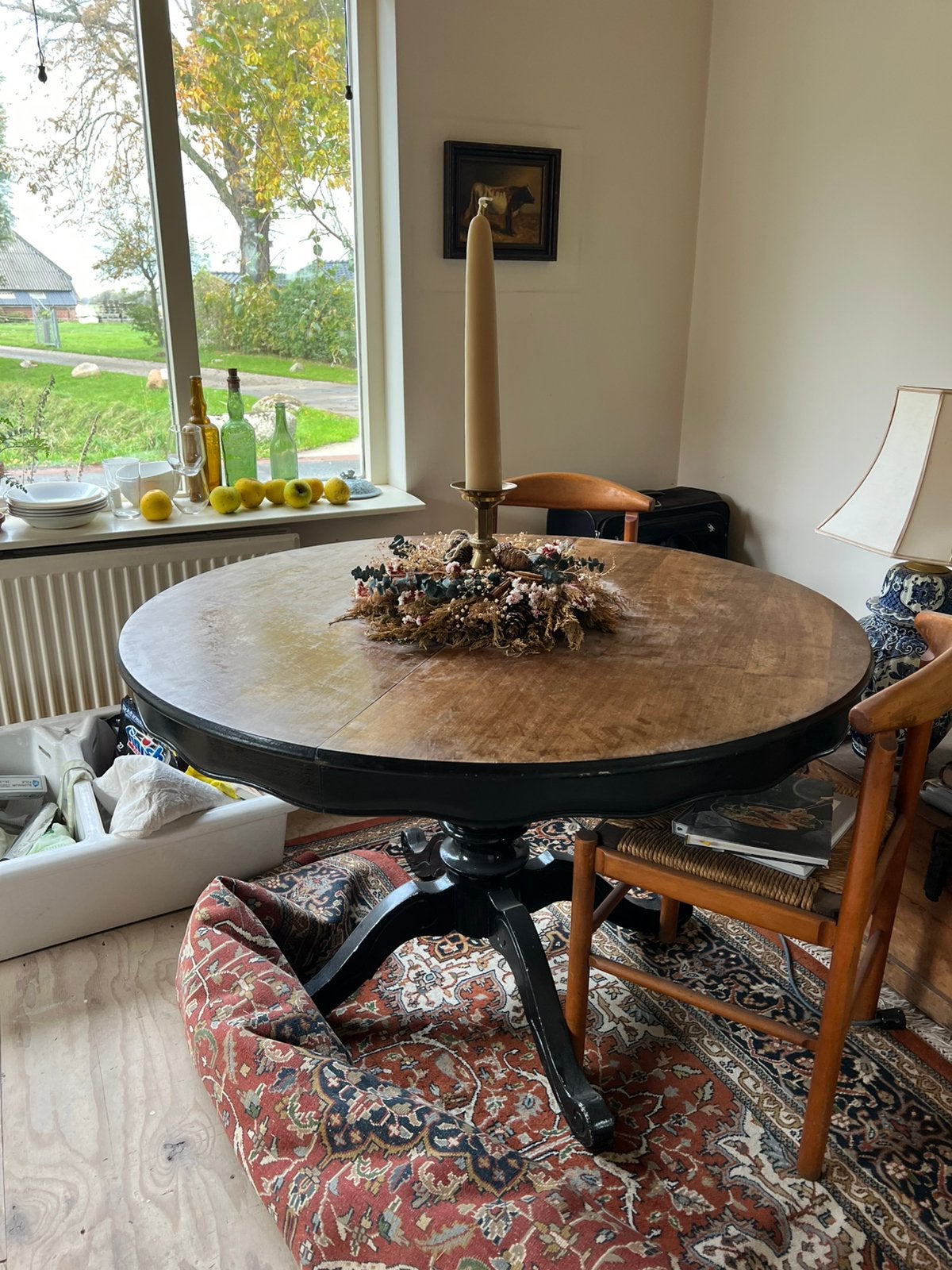 Prachtige ronde uitschuifbare eettafel, 120cm, landelijk., Ophalen, Gebruikt, Rond, Vijf personen of meer