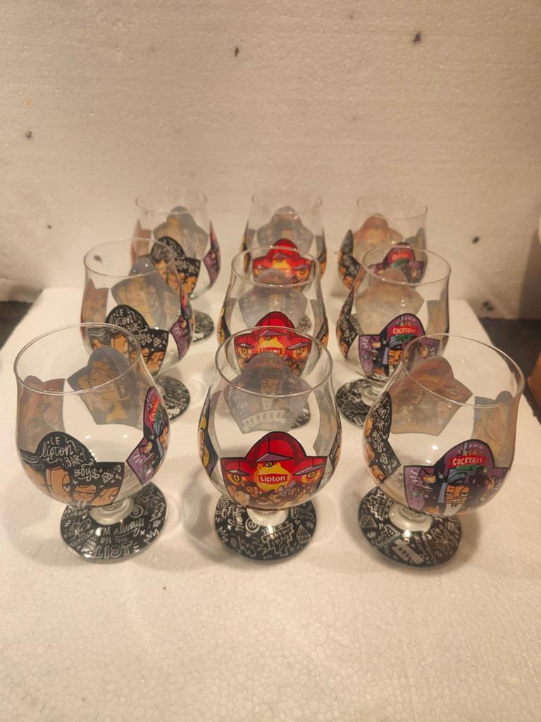 9 Lipton Ice Tea Design Glazen Bar Down Town Le Lipton uniek, Verzamelen, Verzenden, Zo goed als nieuw, Overige typen