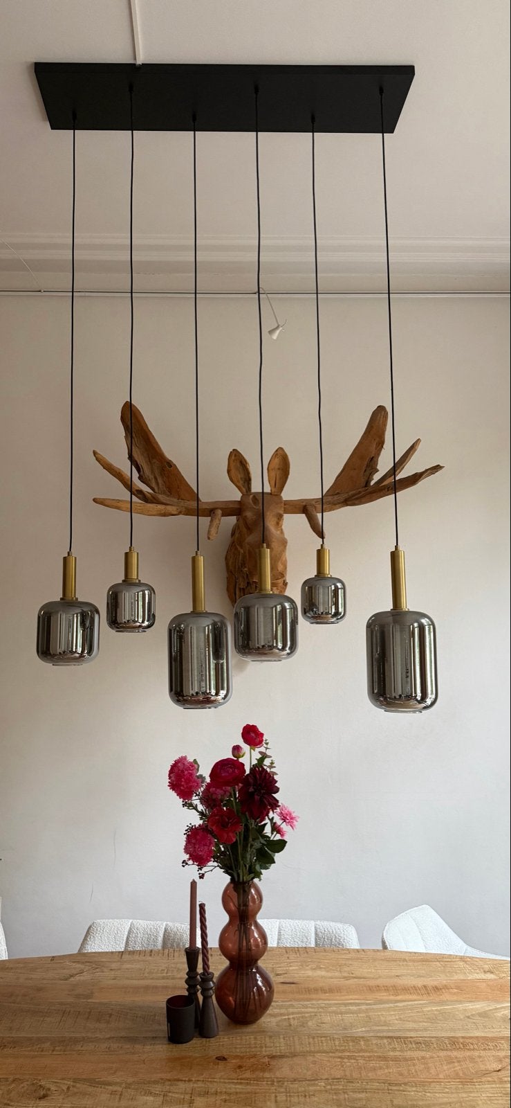Loods 5 hanglamp – 6-lichts smoke glas, Ophalen, Zo goed als nieuw, Glas, E27 (groot)