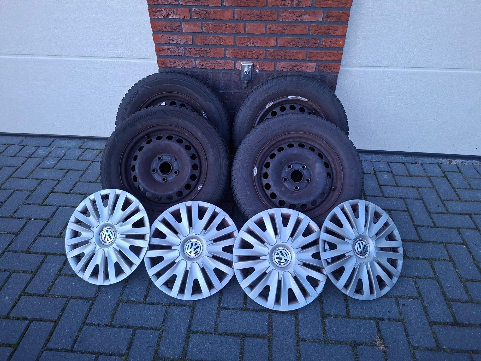 15 inch VW Golf winterset Hankook 5x112 + originele wieldopp, Ophalen of Verzenden, Gebruikt
