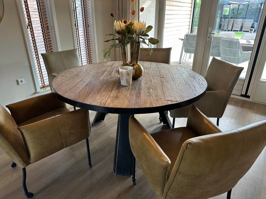 Ronde eethoek set met 5 stoelen, Huis en Inrichting, Ophalen, Gebruikt, 4 tot 6 stoelen