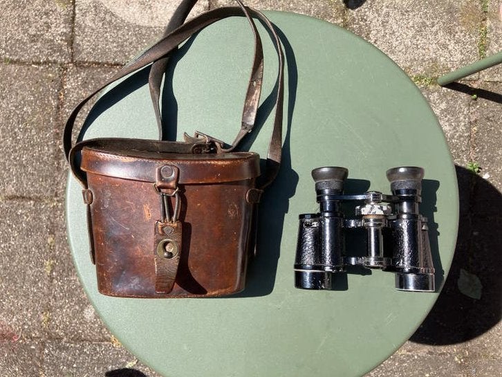 Vintage Verrekijker met Leren Hoes - Gebruikt, Gebruikt, 8 tot 12x, Met hoes of tas, Porro (met knik)