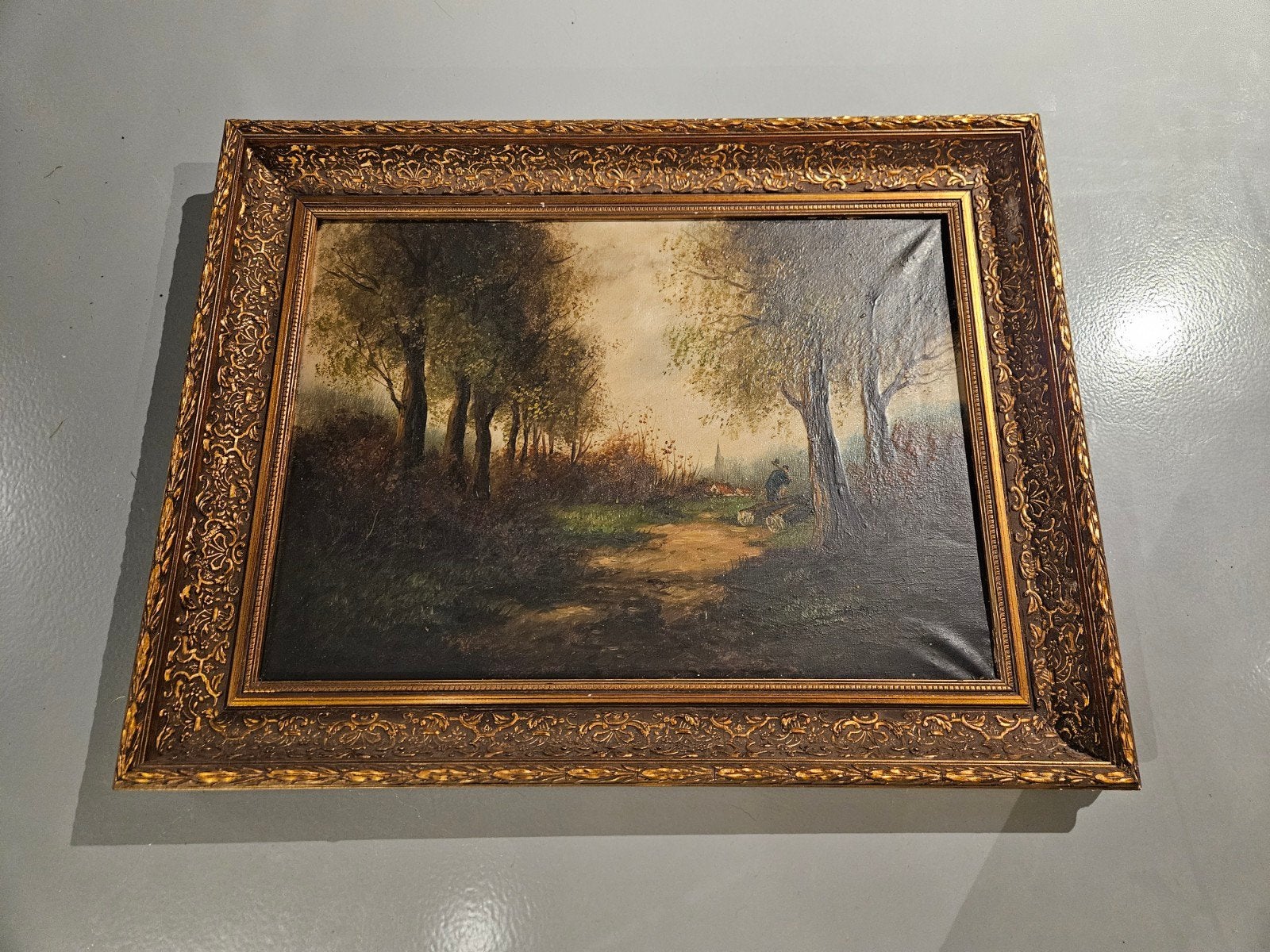 Sfeervol Landschapsschilderij door A. Muller - Ingelijst, Antiek en Kunst, Kunst | Schilderijen | Klassiek, Ophalen, Doek, Origineel werk