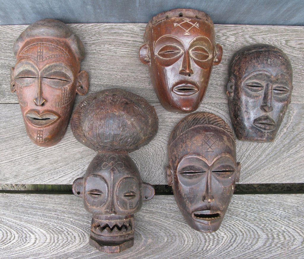 5 CHOKWE MASKERS ANGOLA AFRIKA, Ophalen of Verzenden