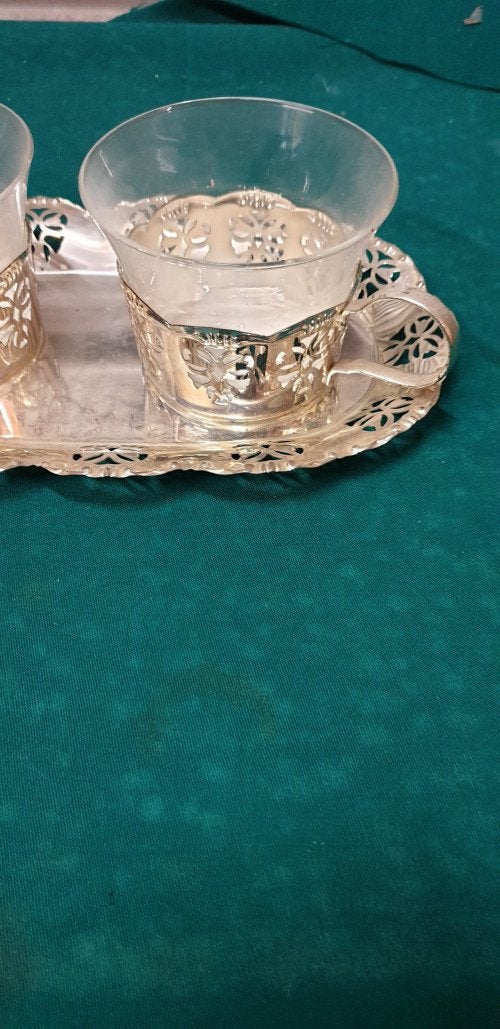 theekopjes met plateau vintage, Verzamelen, Retro, Ophalen of Verzenden