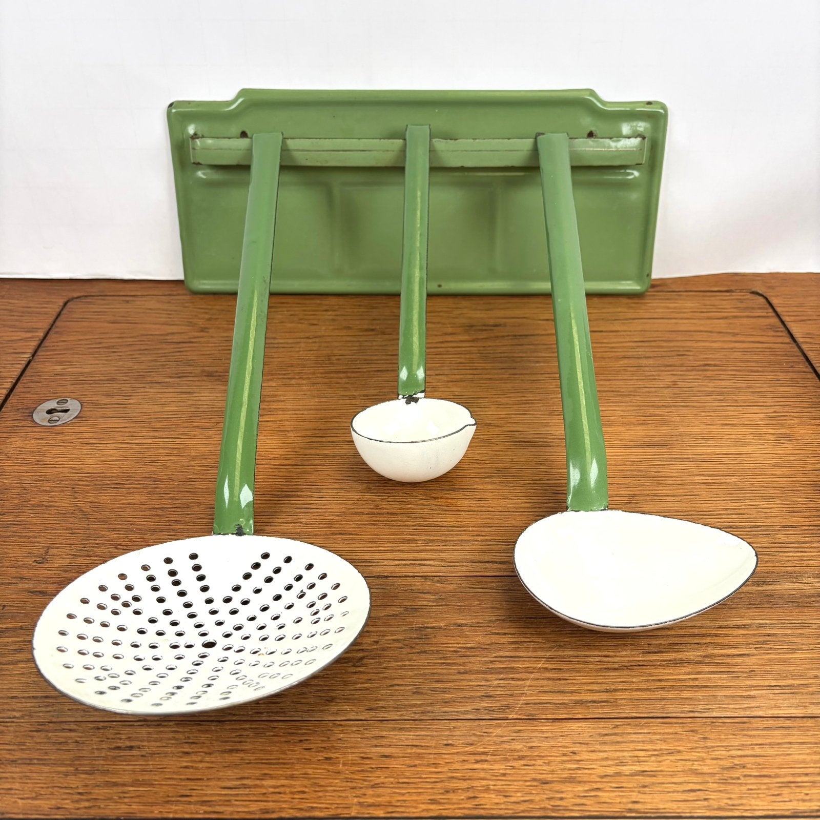 Vintage emaille lepelrek groen, Antiek en Kunst, Ophalen of Verzenden